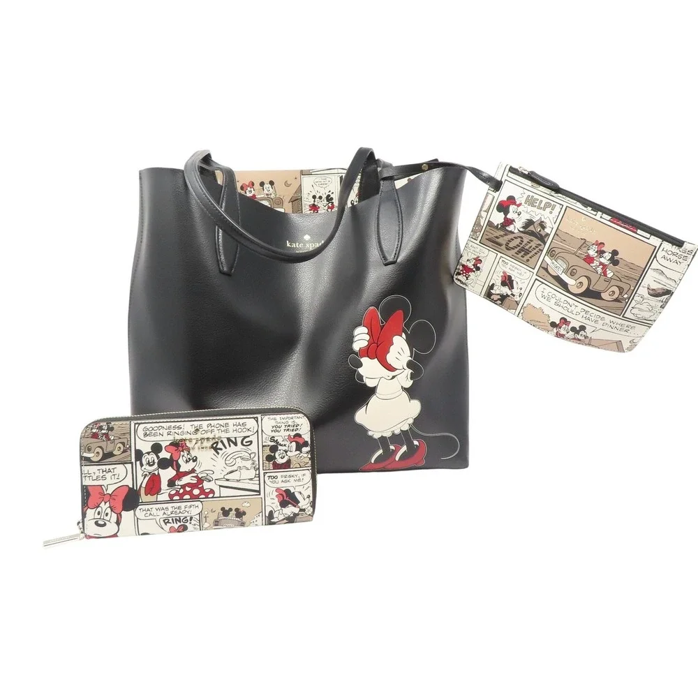 Kate Spade Disney Minnie Comic Reversible Tote Wallet Set NWT RARE LTD